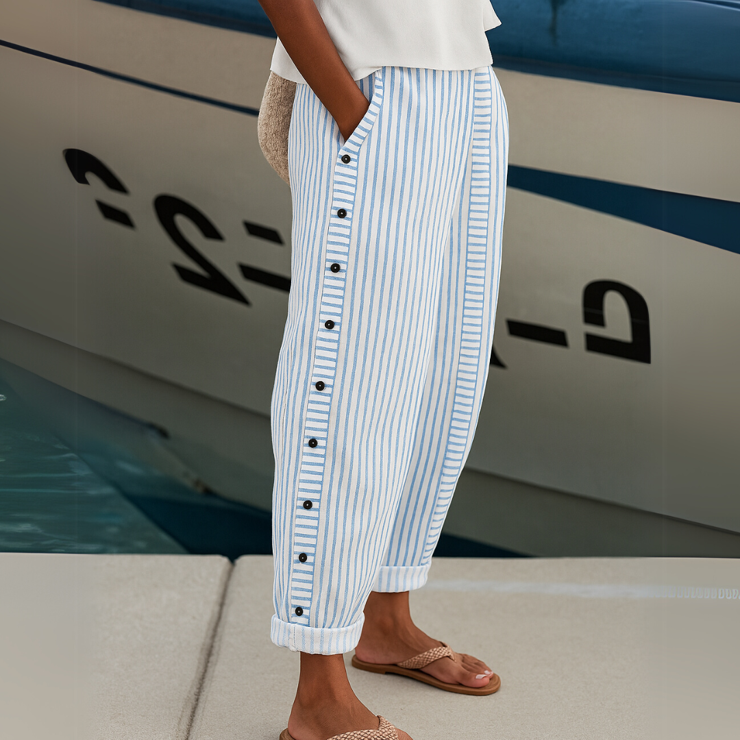 Sarah | Seabreeze Stripe Button Trousers