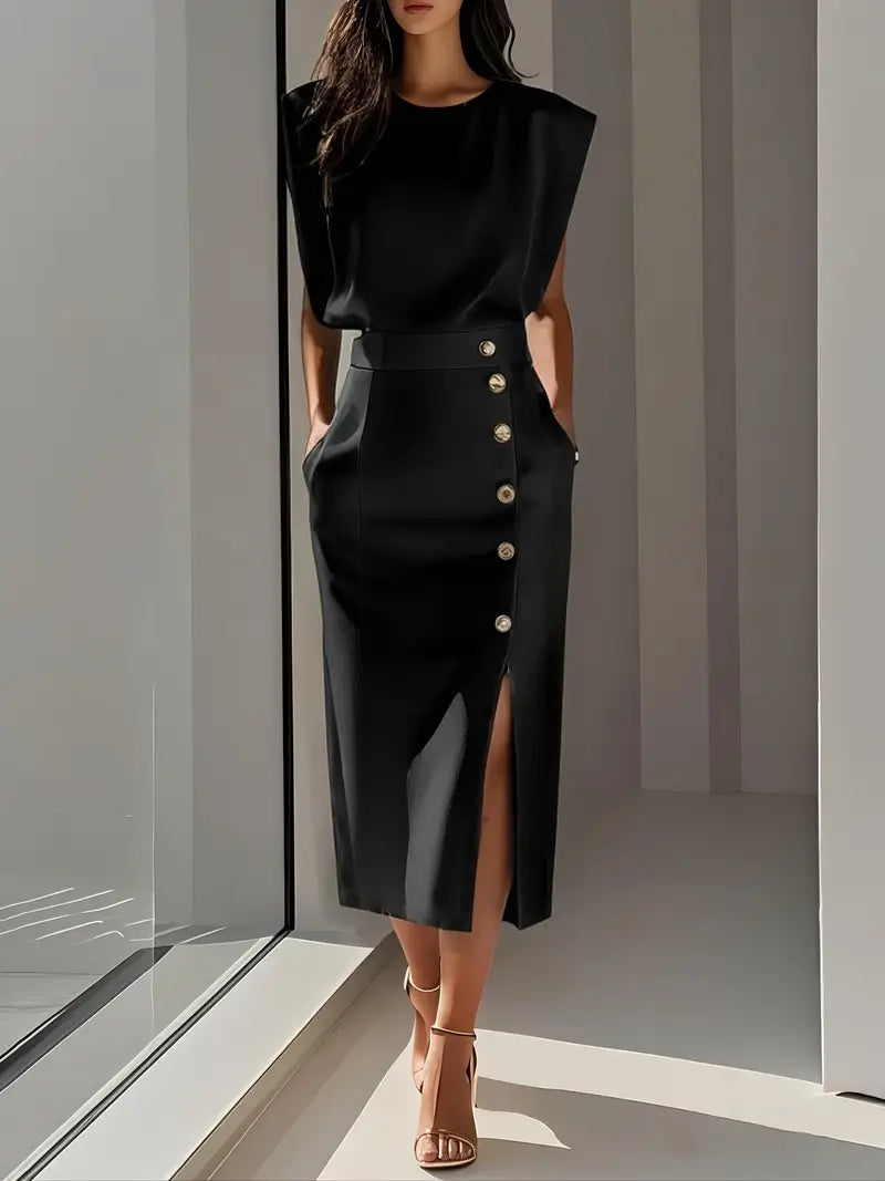 Amara | Elegant Slit Midi Dress
