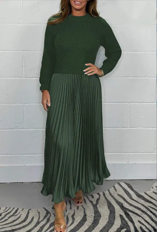 Elena | Pleated Sweater Maxi Dress