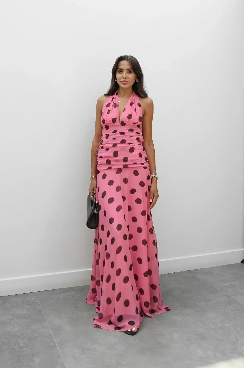 Marie | Polka Dot Halter Maxi Dress