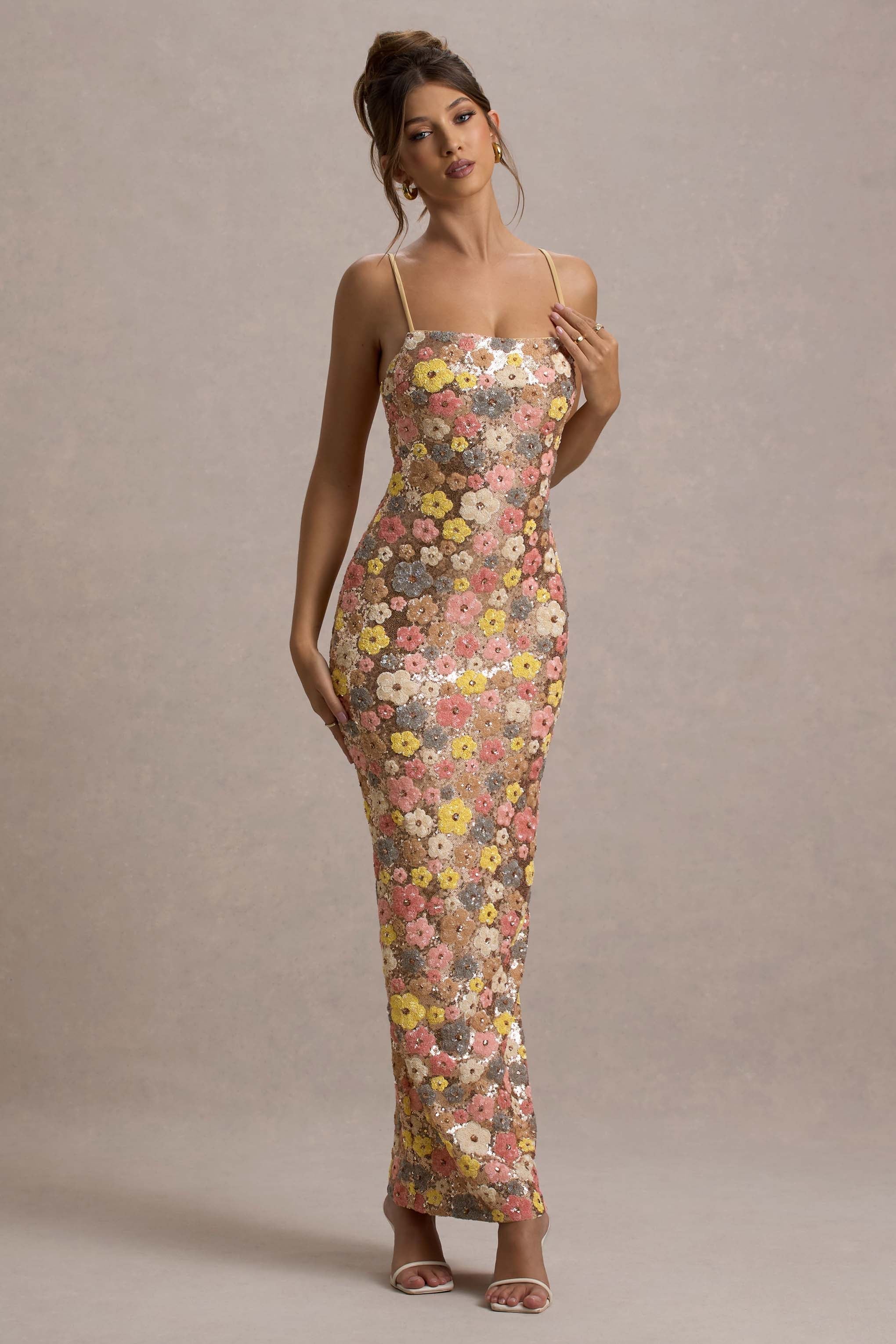 Liora | Floral Sequin Embellished Maxi Dress