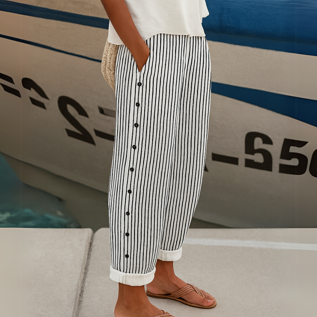 Sarah | Seabreeze Stripe Button Trousers