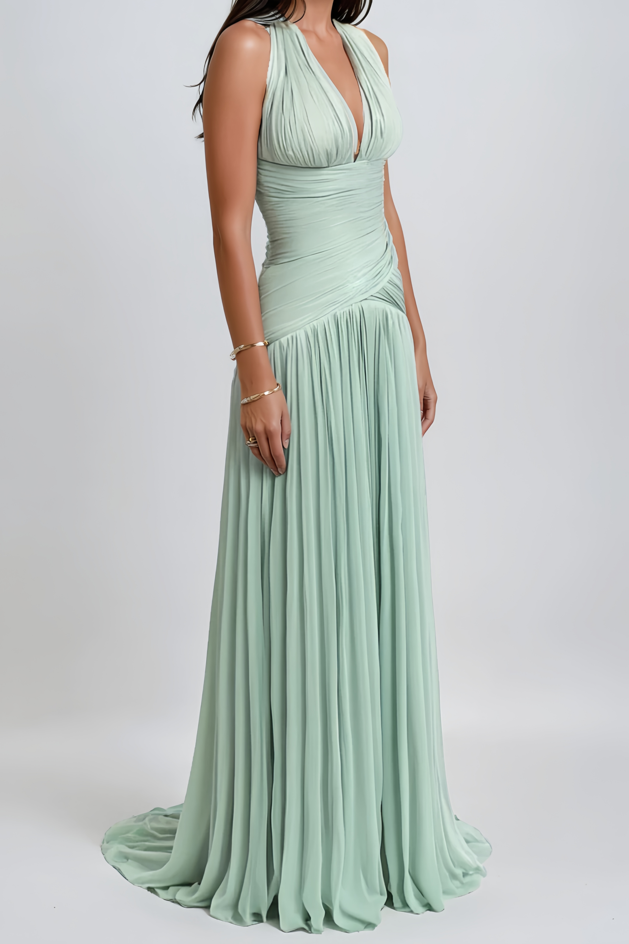 Uranie Mint Green Gathered Maxi Dress