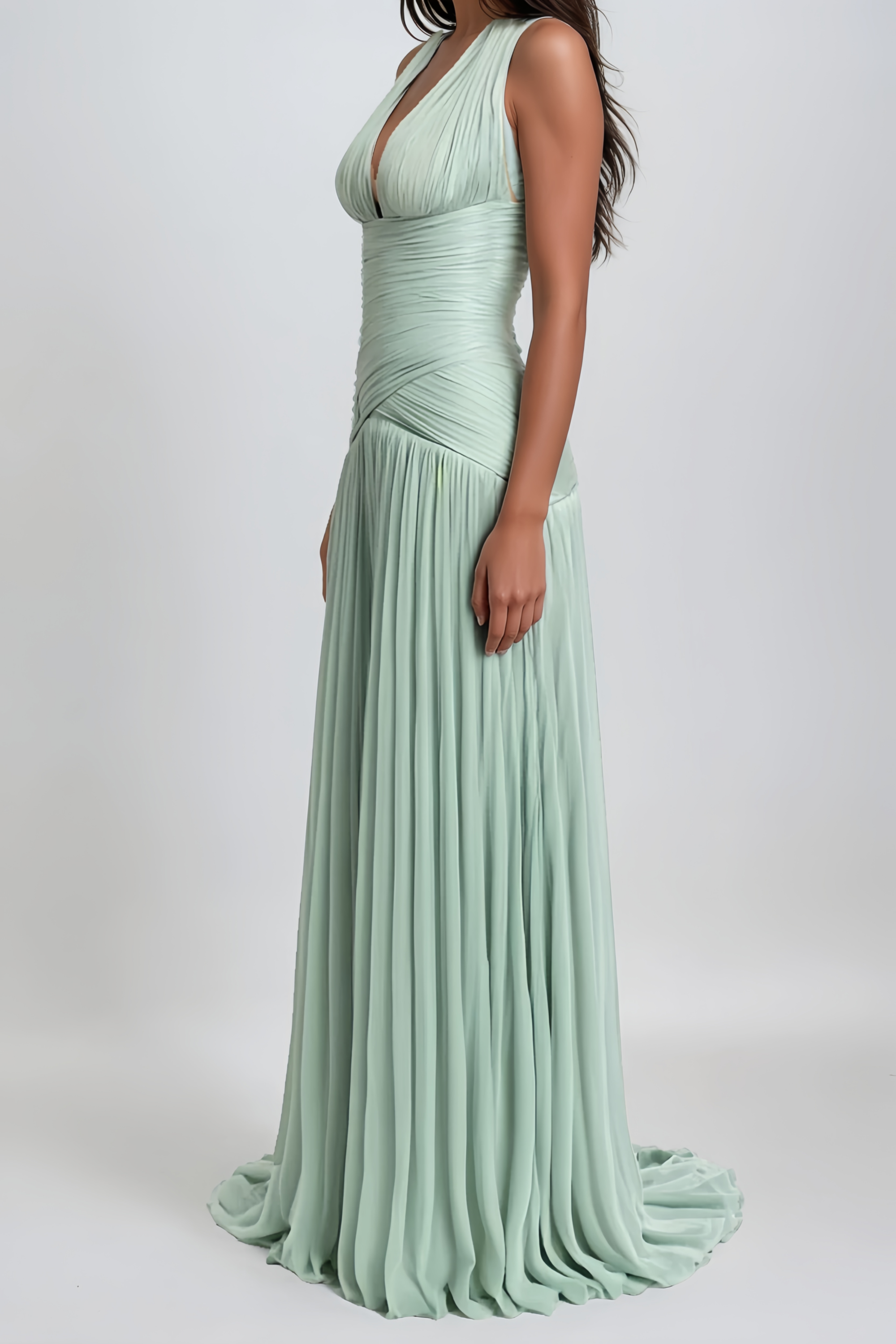 Uranie Mint Green Gathered Maxi Dress