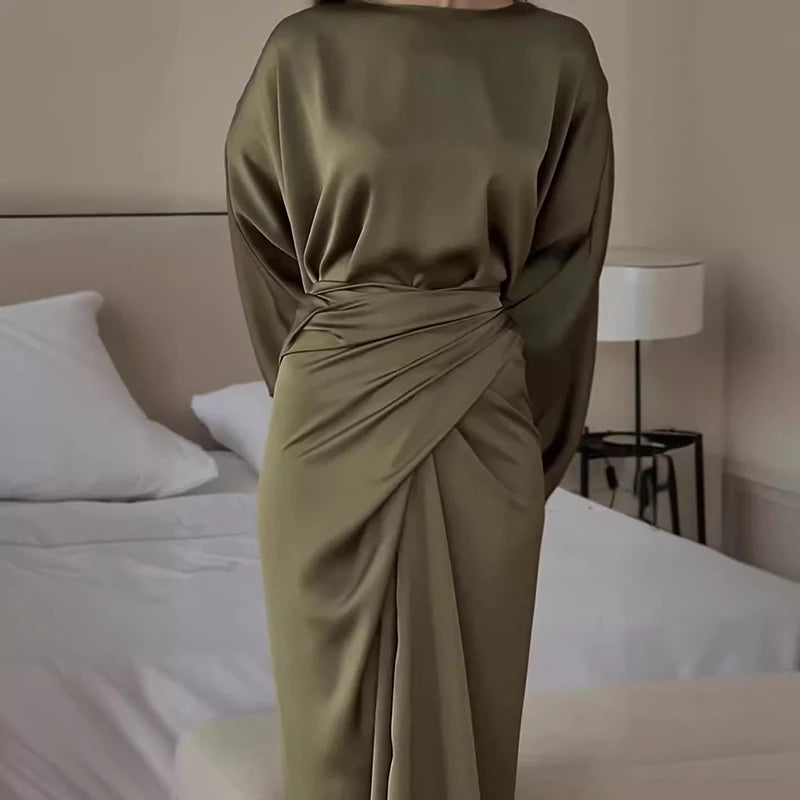 Alessia | Draped Satin Midi Dress