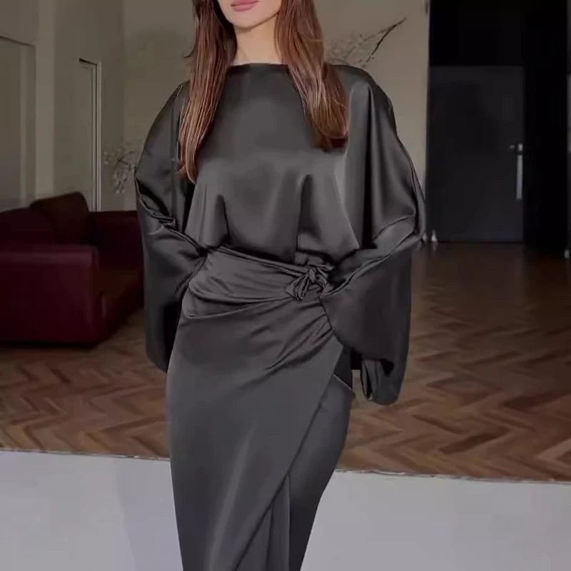 Alessia | Draped Satin Midi Dress