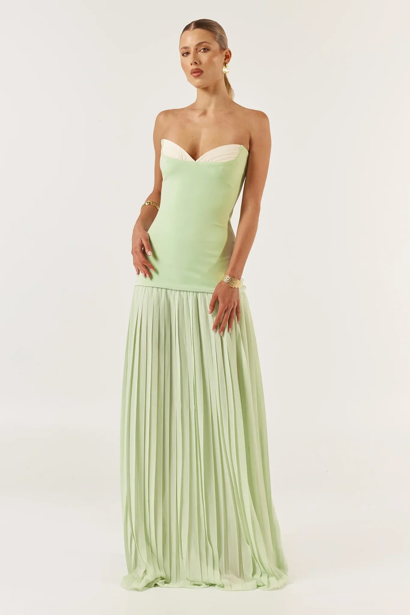 Nicole | Strapless Pleated Maxi Dress