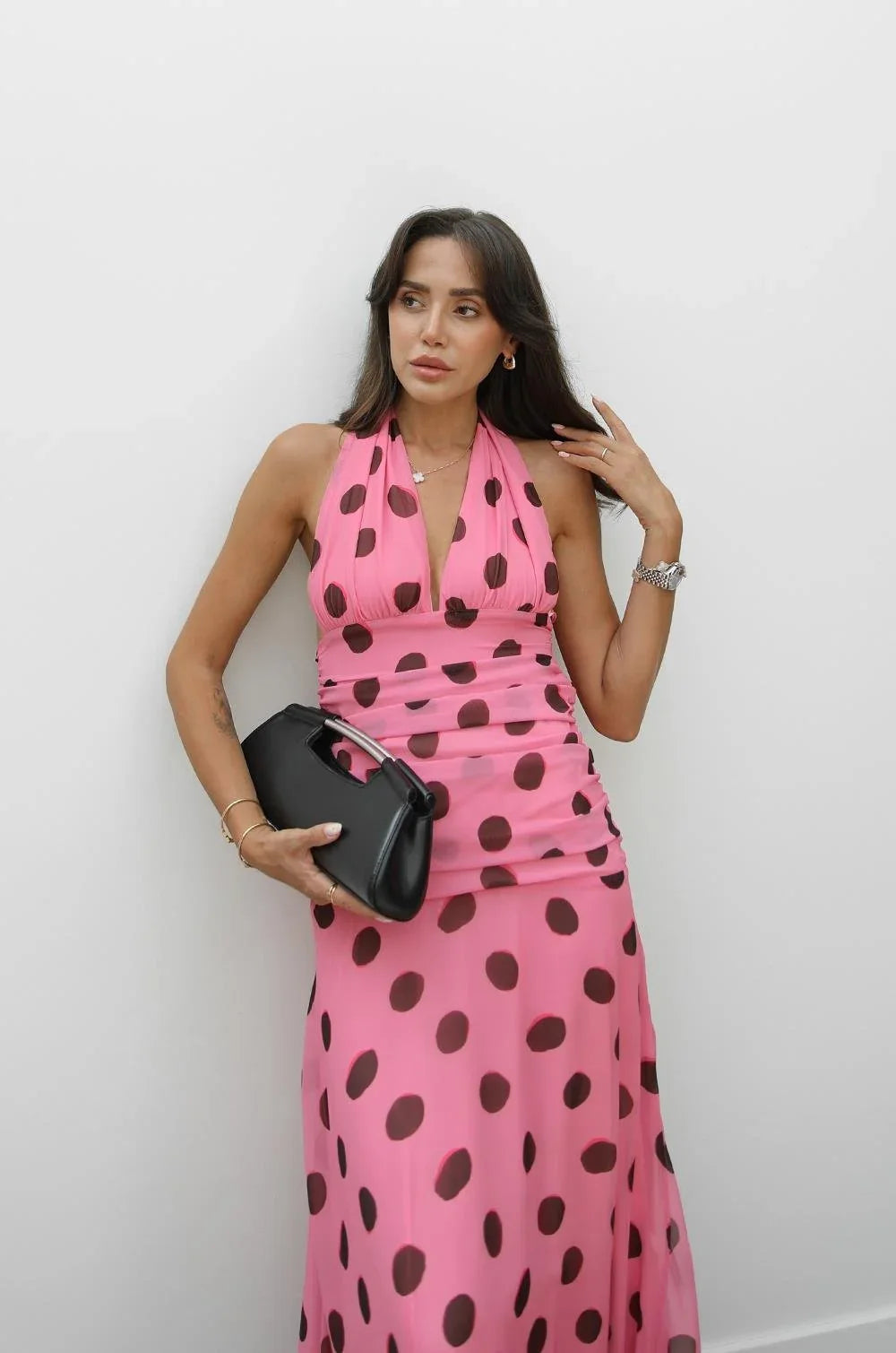 Marie | Polka Dot Halter Maxi Dress
