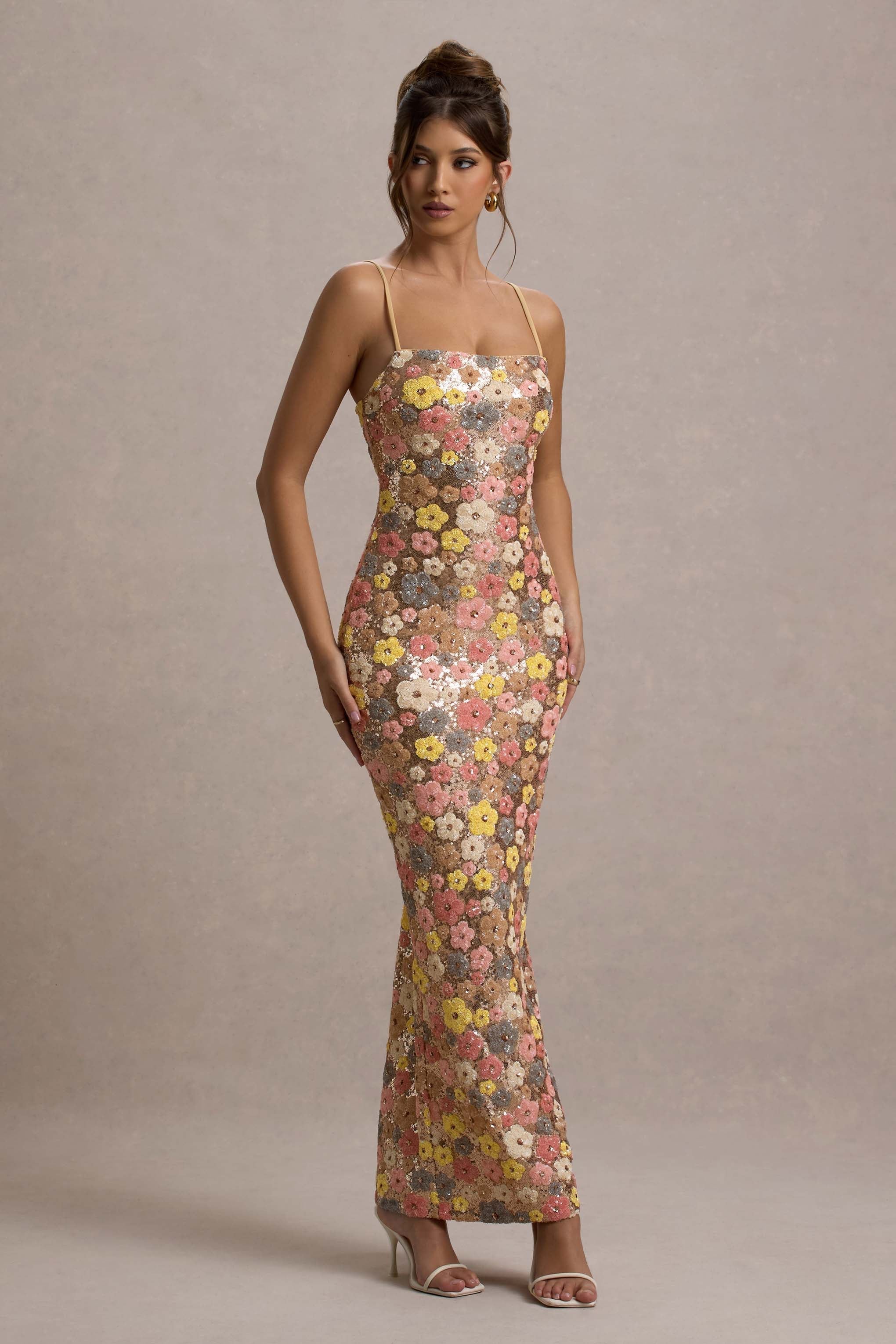 Liora | Floral Sequin Embellished Maxi Dress