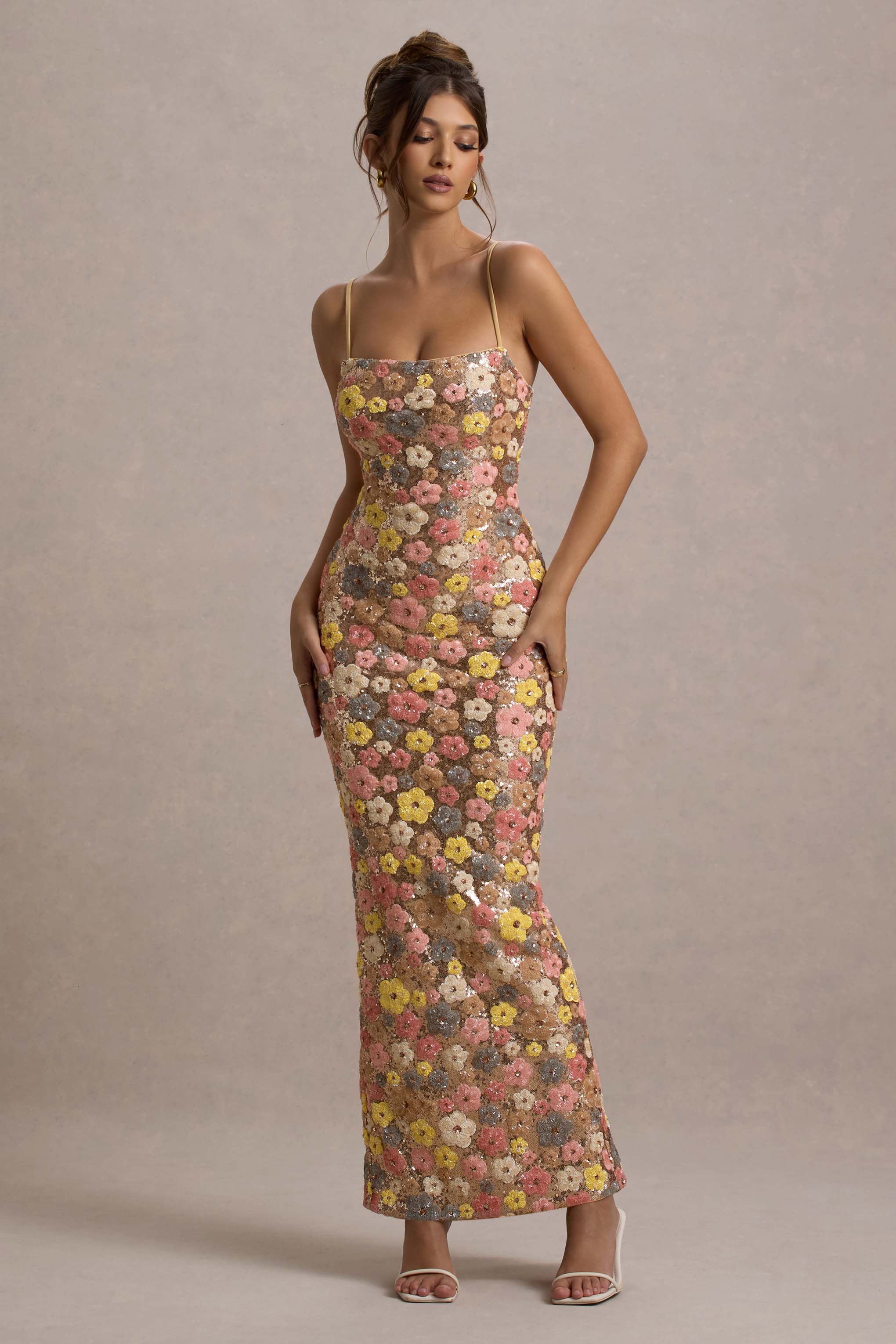 Liora | Floral Sequin Embellished Maxi Dress